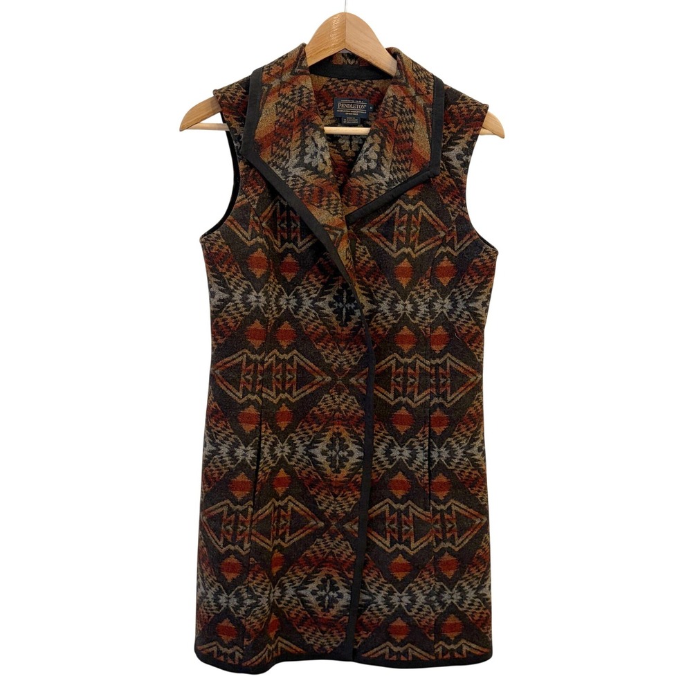 Pendleton Virgin Wool Longline Zip Vest Women M Blanket Southwestern Aztec Layer